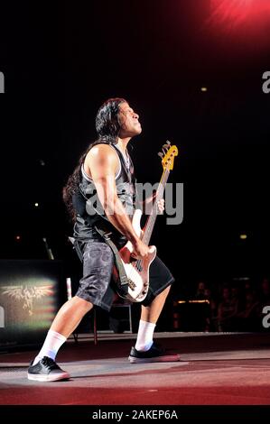 Milan Italy  22 May 2009 : Metallica, World Magnetic Tour '09, live concert at the Forum of Assago:  Robert Trujillo on bass Stock Photo