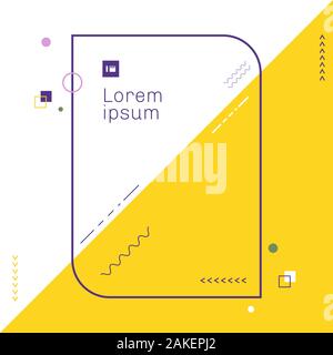 Creative template rectangle rounded frame border yellow and purple geometric circle, diagonal line, square background minimal style. You can use for d Stock Vector