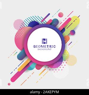 Abstract colorful geometric pattern composition rounded line shapes diagonal transition background with white circle frame. You can use for cover, pos Stock Vector