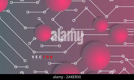 abstract vector technology background. circle with a background connection line. Future design of 3D circuit board technology Stock Vector