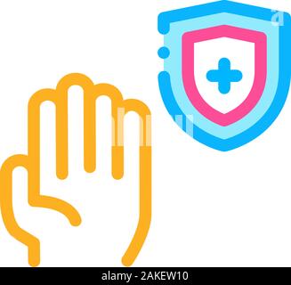 Hand Shield With Cross Icon Outline Illustration Stock Vector