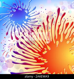 Splashes of liquid water paints of cold and warm color; Spray interact in the gearing; Eps8 Stock Vector