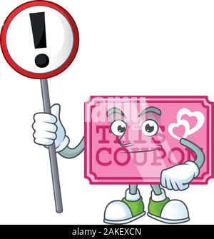A picture of Cartoon mascot of pink love coupon rise up a broad Stock Vector