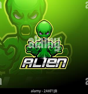 Alien esport mascot logo design Stock Vector