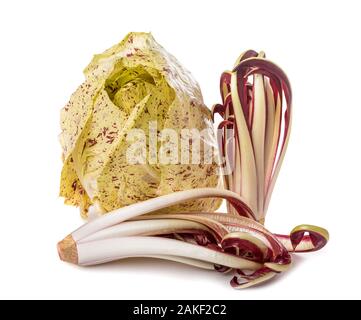 Red and variegated chicory isolated on white background Stock Photo
