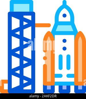 Tower With Space Ship Icon Outline Illustration Stock Vector