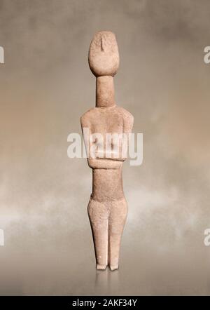 Cycladic Canonical type, Spedos variety female figurine statuette. Early Cycladic Period II from Syros phase , (2800-2300 BC). Attributed to the 'Cope Stock Photo