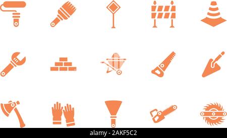 Tools icon set design, Under construction architecture work repair progress warning industry and build theme Vector illustration Stock Vector
