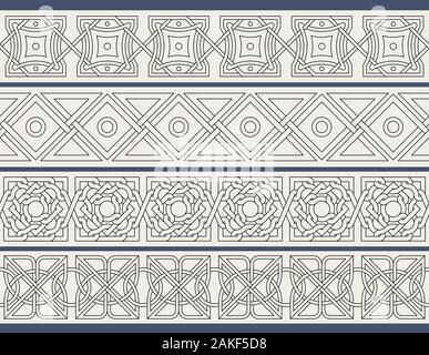 Set of traditional oriental geometrical seamless borders. Decorative design elements. Vector illustration. Stock Vector