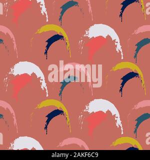 Hand drawn abstract archs rainbow shapes seamless pattern. Red terracotta brushed repeat background for wrap, textile and print design. Stock Vector