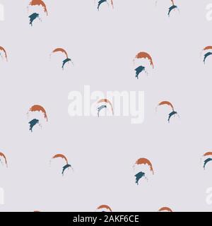 Hand drawn little swooshes abstract archs shapes seamless pattern. Blue and terracotta brushed repeat background for wrap, textile and print design. Stock Vector