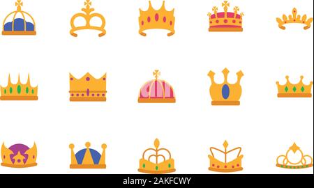 Crowns icon set design, Royal king queen luxury jewelry kingdom ...