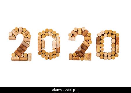 Isolated number made of wine corks. New Year 2020 isolated on white background. Stock Photo
