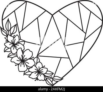 Heart with flowers. Monogram wedding design. Polygonal shape Stock Vector