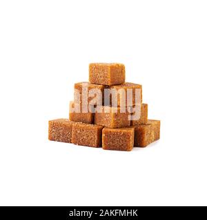 Cubes of brown sugar. Brown sugar isolated on white background. Stock Photo