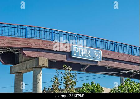 Sign of Pier 39 in the harbour of San Francisco, California, USA Stock Photo