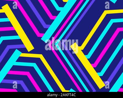 Seamless pattern with zigzag stripes. Yellow, blue and pink color. Modern trendy design for cover, wrapping paper. Vector illustration Stock Vector