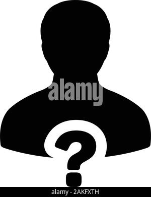 Information icon vector question mark with male user person profile avatar symbol for help sign in a glyph pictogram illustration Stock Vector
