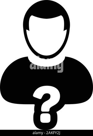 Question icon vector male person profile avatar symbol for help sign in a glyph pictogram illustration Stock Vector