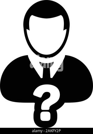 Profile icon with question mark symbol vector with male person avatar for help in a glyph pictogram illustration Stock Vector