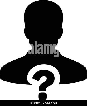 Question icon vector male person profile avatar symbol for help sign in a glyph pictogram illustration Stock Vector