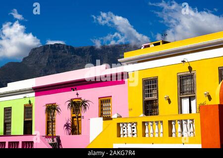 Colored houses in Bo Kapp, a district of Cape Town, South Africa known for it's houses painted in vibrant colors Stock Photo