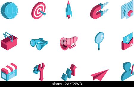 Icon set design, Digital marketing ecommerce shopping online strategy media and seo theme Vector illustration Stock Vector