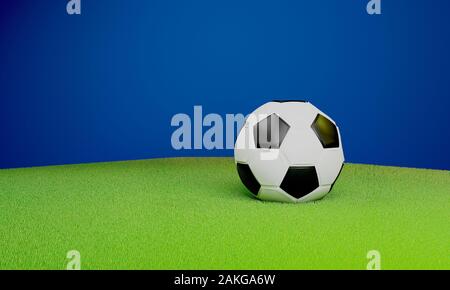 soccer ball on green lawn 3D rendering Stock Photo