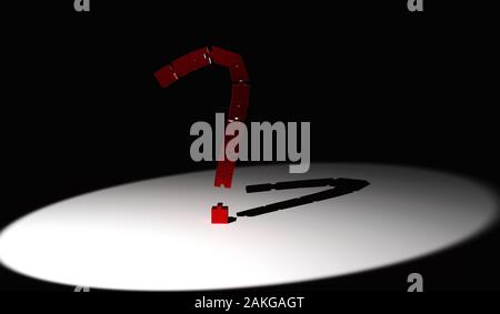 QUESTION MARK from 3D render PUZZLES on BLACK background brightly lit Stock Photo