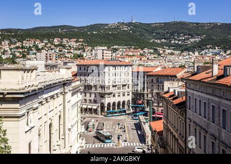 View of the piazza carlo goldoni in trieste, italy, from the scala dei giganti. Skyline, theater and university visible. Stock Photo