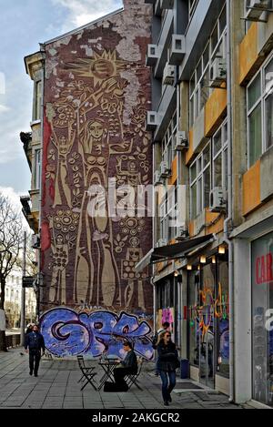 A large mural on the side of a building;Sofia, Bulgaria; Stock Photo