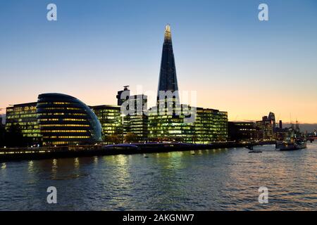 United Kingdom, London, Southwark district, London bridge quarter, the City Hall by architect Norman Foster, More London Development and the Shard London Bridge Tower by architect Renzo Piano, the tallest tower in London Stock Photo