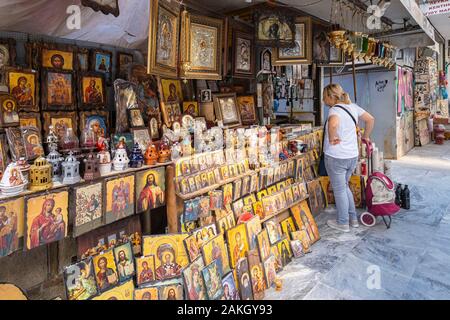 Greece, Athens, Psiri (or Psyri) district, icon shop on Athinas Street Stock Photo