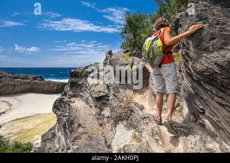 Mauritius, Rodrigues island, hike from Pointe Coton to Mourouk, Trou d'Argent beach Stock Photo