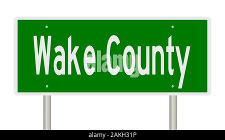 Rendering of a green 3d highway sign for Wake County Stock Photo