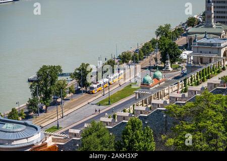 Hungary, Budapest, view of the quays of the Buda district and the tramway Stock Photo