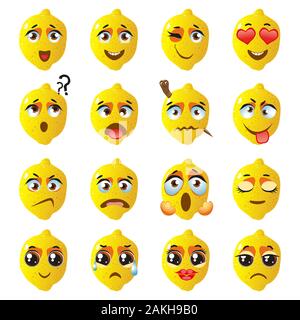 Lemon Emoji Emoticon Expression. Funny cute food Stock Vector