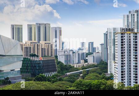 Singapore-22 DEC 2017:Singapore mrt train view pass residential area Stock Photo