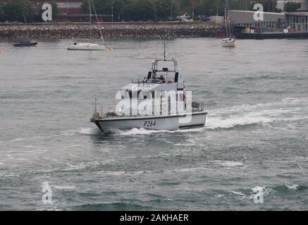 The Royal Navy Archer Class P2000 Fast Training Boat HMS ARCHER passing Gosport Esplanade as it leaves Portsmouth harbour Stock Photo