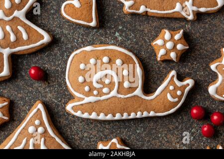 Homemade Christmas gingerbread cookies on a dark background Stock Photo