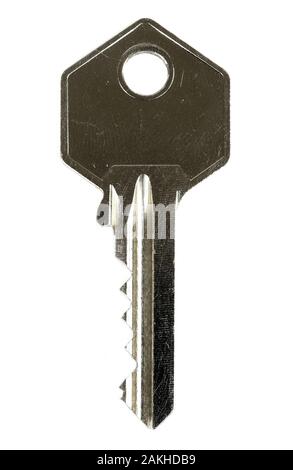 Single metal key isolated on white background Stock Photo