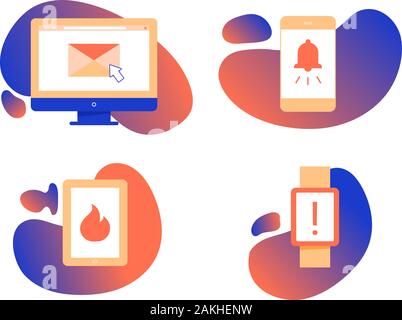 Set of four icons on gradient background. Stock Vector