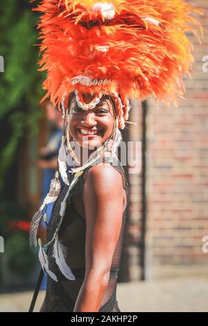 Notting Hill Carnival 2019. Carnival performers and goers. Carnival dancers and crowd on Notting Hill Carnival. London, UK. Credit: Waldemar Sikora Stock Photo