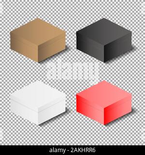 Festive gift boxes with bows on transparent background. Simple style mockup. Stock Vector