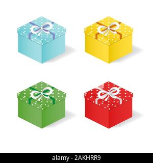 Festive gift boxes with bows on a white background. Simple style. Stock Vector