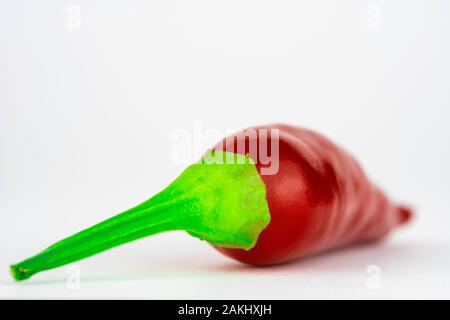 Fresh and ripe red hot chili isolated on a white background. Back view, flat. Chili Saltillo (Capsicum Annum) Stock Photo
