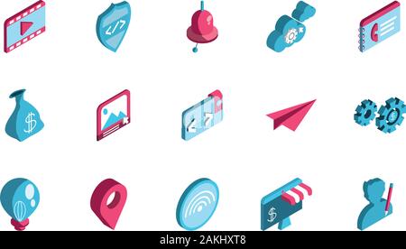 Icon set design, Digital marketing ecommerce shopping online strategy media and seo theme Vector illustration Stock Vector