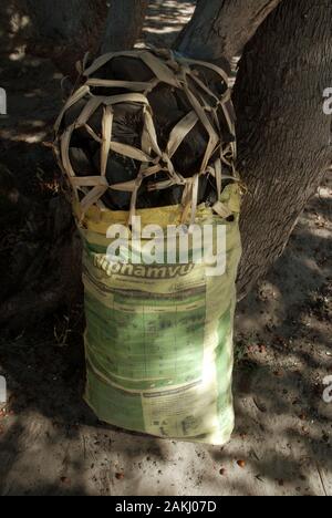 Bags of Charcoal, Mwandi, Zambia, Africa. Stock Photo