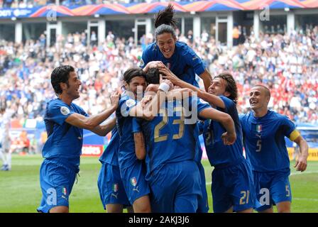 Hamburg Germany, 22 May 2006, FIFA World Cup Germany 2006, Czech Republic - Italy , match at the Volksparkstadion : Italian players celebrate after the goal Stock Photo