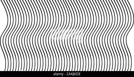 Black vertical wavy stripes vector illustration. Optical geometric vertical lines pattern. Abstract black and white linear objects isolated. Isolated Stock Vector